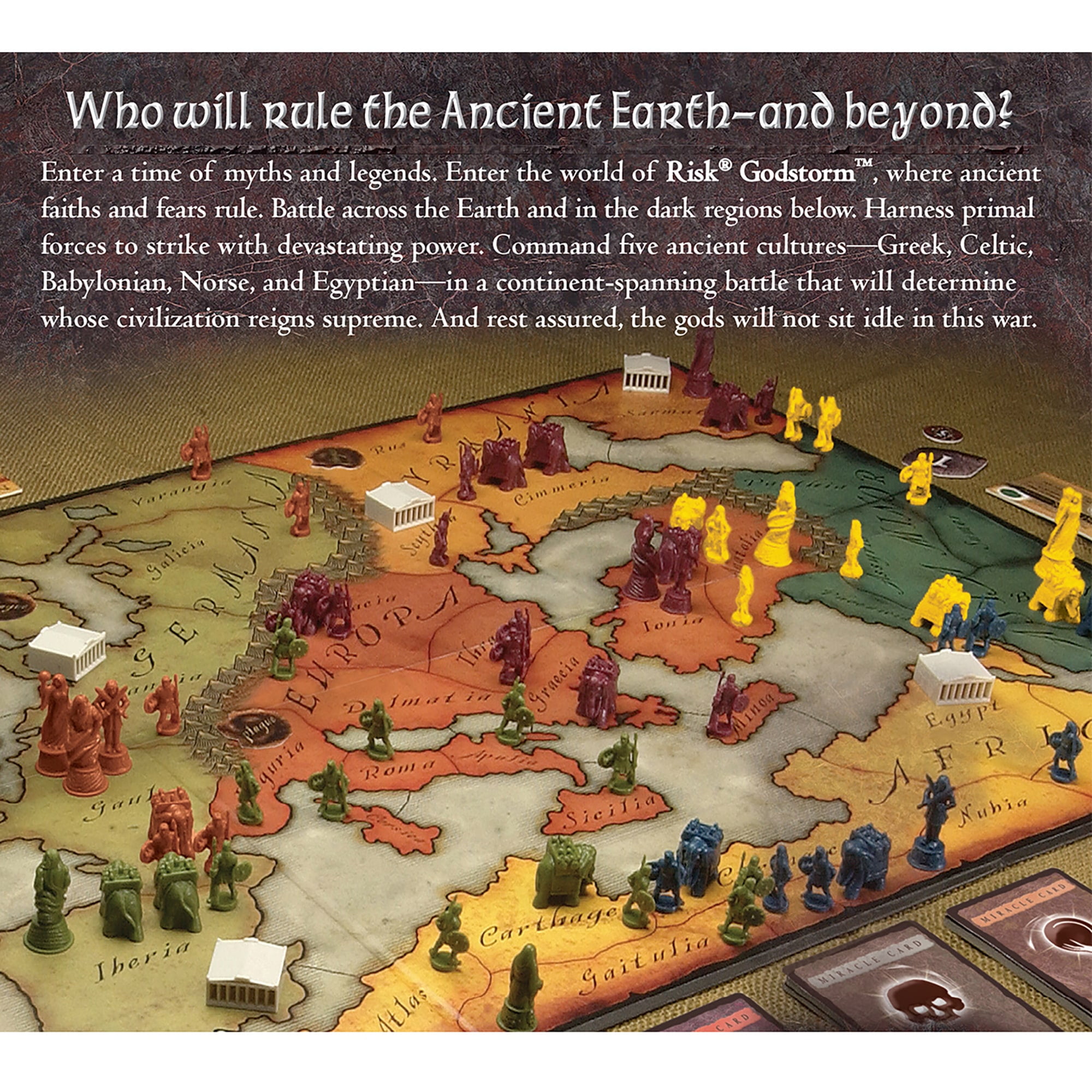 Renegade Game Studios: Risk: Godstorm -  Command 5 Ancient Cultures! War Strategy Board Game, Rules For Godstorm & Classic Risk, Ages 10+, 2-5 Players