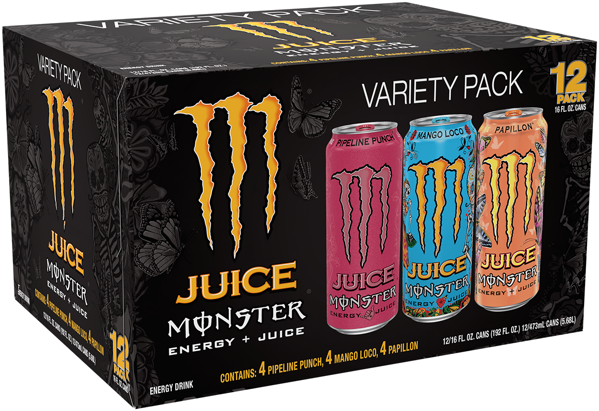 Juice Monster Energy, VP, Mango Loco, Energy + Juice, 16 fl oz + Juice Monster Pipeline Punch, Energy + Juice, 16 fl oz + Juice Monster, Papillon, Juice + Energy Drink, 16 fl oz. - image 2 of 6