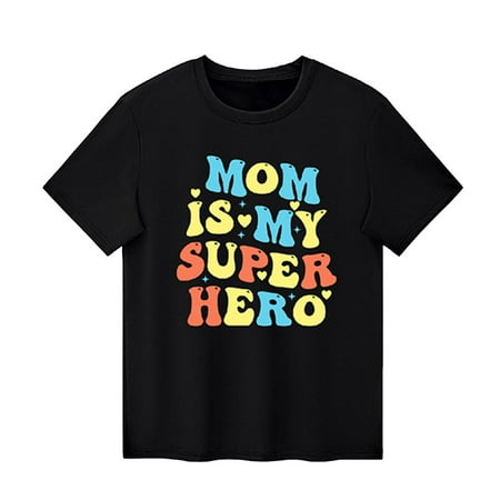 

Virmaxy Toddler Baby Girls Boys Shirt Moms Day Mom is My Super Hero Letter Printed T- Shirt Unisex Infant Baby Short Sleeve Tees Toddler Casual Summer Shirt Top Black 6T