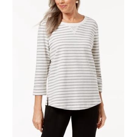 Karen Scott Womens Sport French Terry Striped Jacket Navy Size Medium main image 1