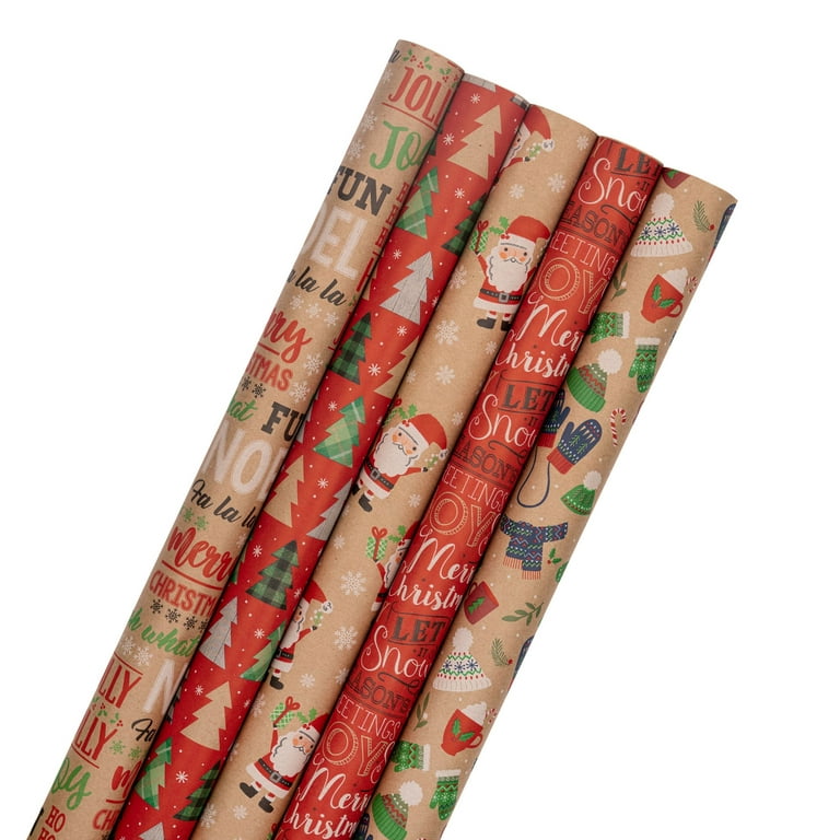 Christmas Wrapping Paper Sheet With Gift Tags, Kraft Wrapping Paper 5  Different Designs - 17.3 Inch*39.4 Inch Per Sheet, Total 5 Sheets