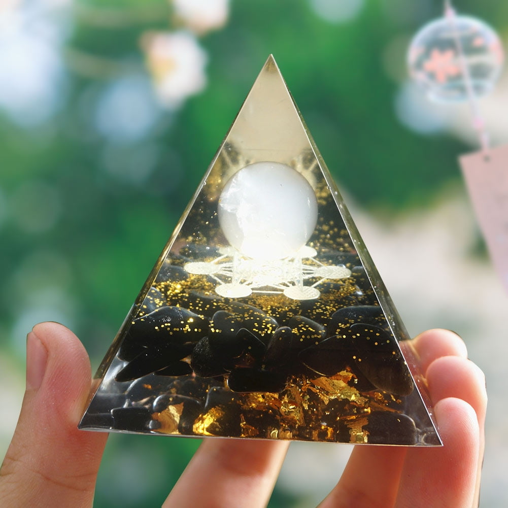 Amethyst Sphere Orgone Pyramid with Obsidian Crystal Chakra Reiki Energy Orgonite Pyramids