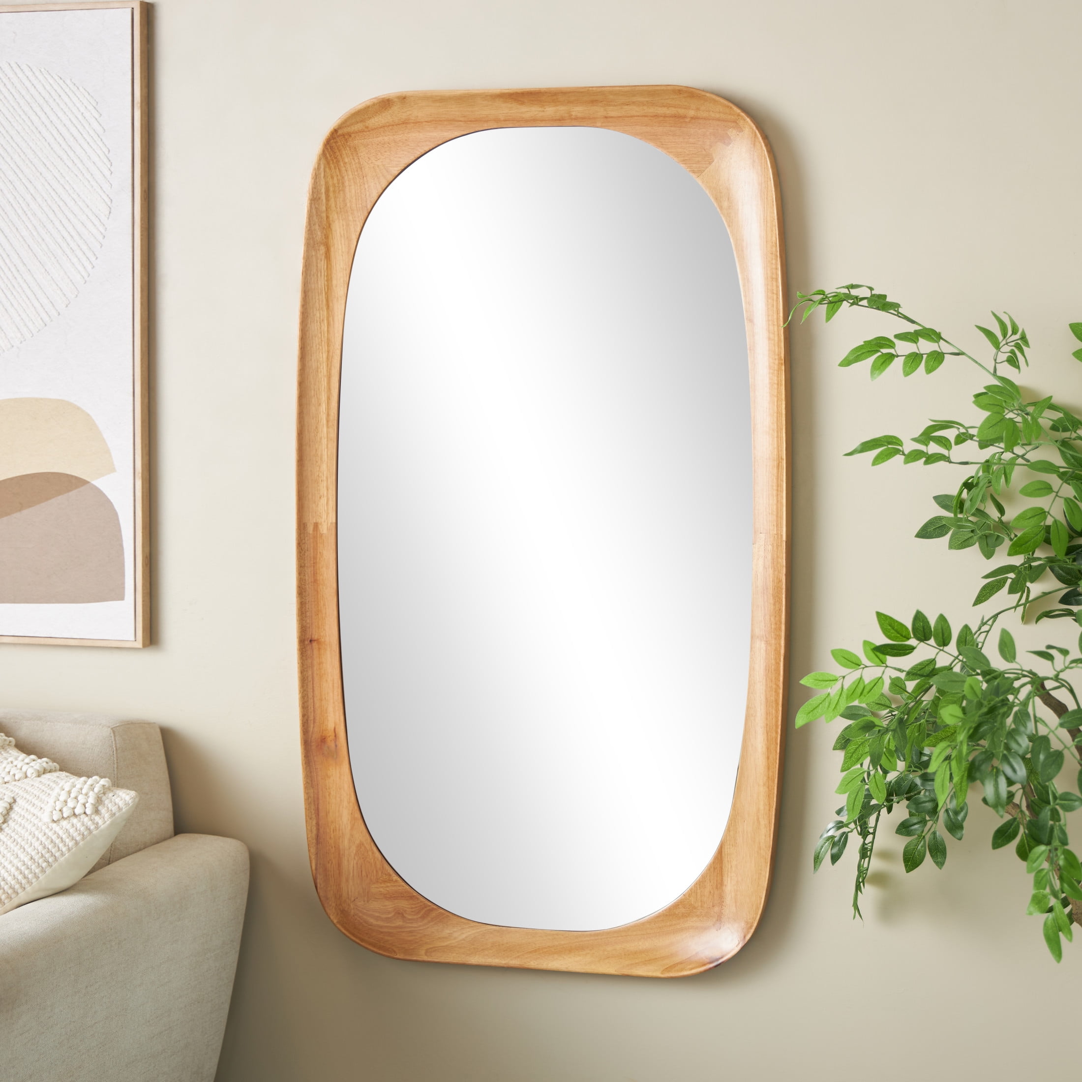 DecMode 28" x 47" Brown Oval Wall Mirror