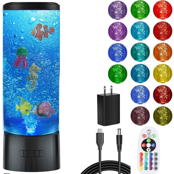 COLORLIFE Sensory Bubble Tube Table Lamp &ndash; Extra Large 5.5-Inch Diameter, Calming Aquarium Effect with Lifelike Fish,