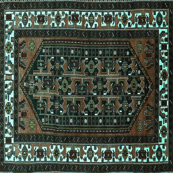Ahgly Company Indoor Square Oriental Turquoise Blue Industrial Area Rugs, 3' Square