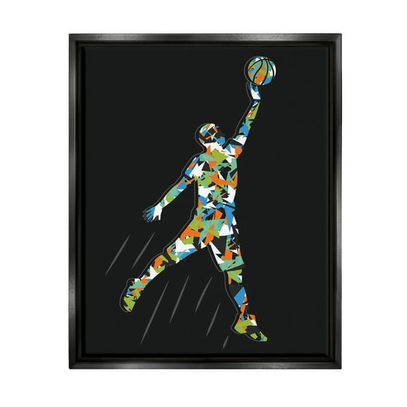 Stupell Industries Patterned Basketball Player Ball Graphic Art Jet Black Floating Framed Canvas Print Wall Art, Design by Arrolynn Weiderhold