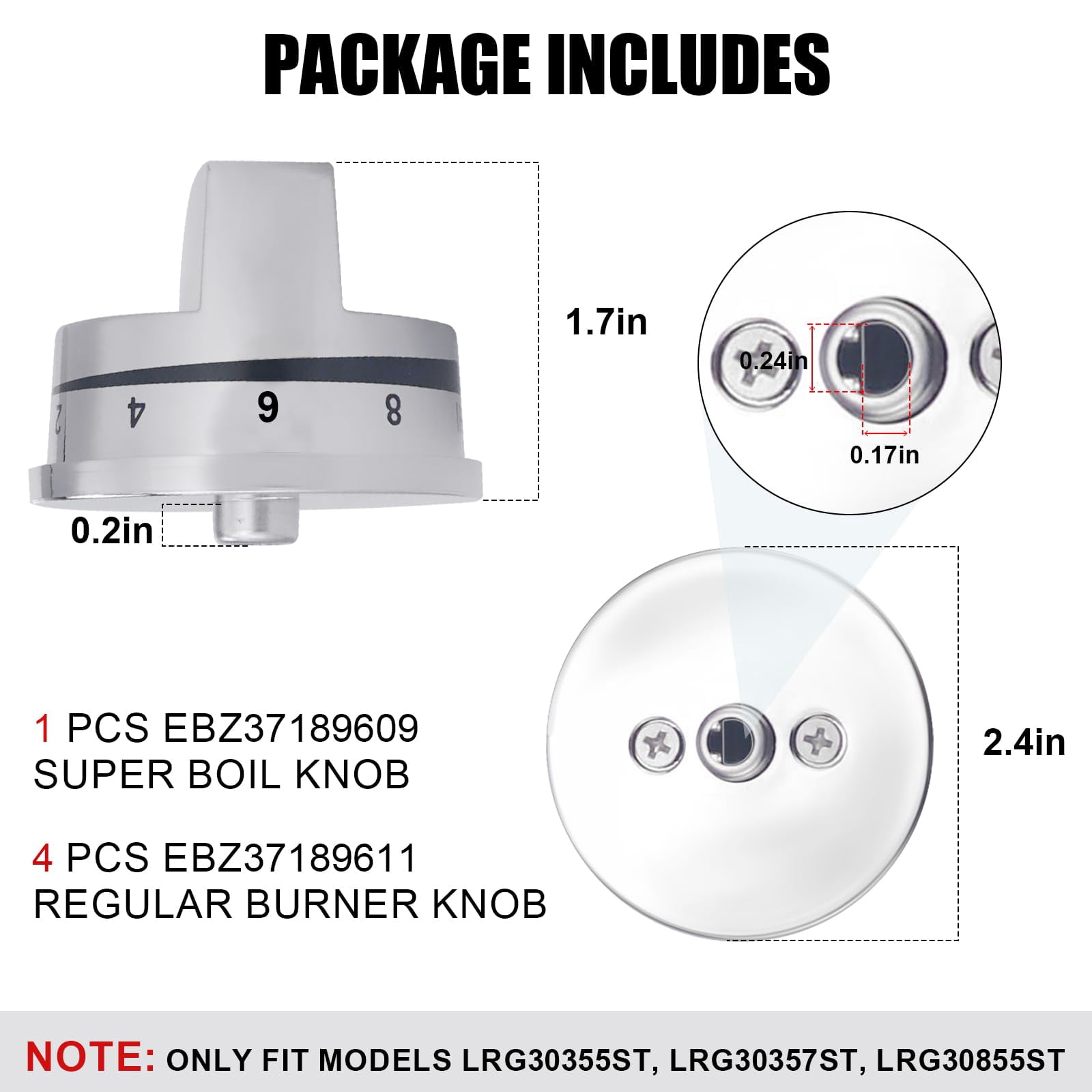 EBZ37189611(4pcs) Gas Stove Knobs and EBZ37189609(1pcs) Oven Range Knob Replacements Only Fit for L.G LRG30355ST LRG30357ST LRG30855ST Series Burner Control Knob Replace EBZ37189601,EBZ37189602