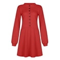 thumbnail image 4 of DPTALR Robe Décontractée à Manches Longues Col Rond Unie avec Boutons pour Femmes, 4 of 8