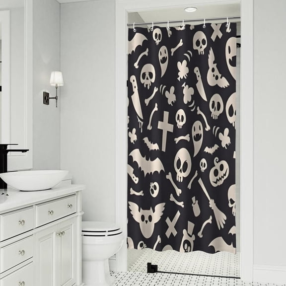 Dark Halloween Ghosts Skulls and Bats Shower Curtain 36"x72" ,Bathroom Decorative Shower Curtains Set with 12 Hooks,Modern Waterproof Washable Shower Curtain