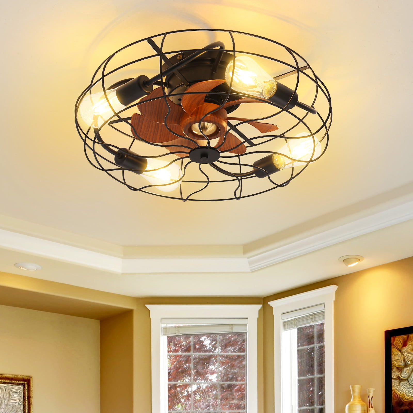 Sofucor 20" Matte Black Modern Bladeless Ceiling Fan with LED Light and Remote