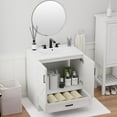 thumbnail image 3 of 30" Farmhouse Bathroom Vanity with Ceramic Sink and 24" Sliver Round Mirror, Freestanding Single Basin Vanity Set with Storage Drawers Doors, Wood Bathroom Cabinet Combo with Metal Handle, White, 3 of 7