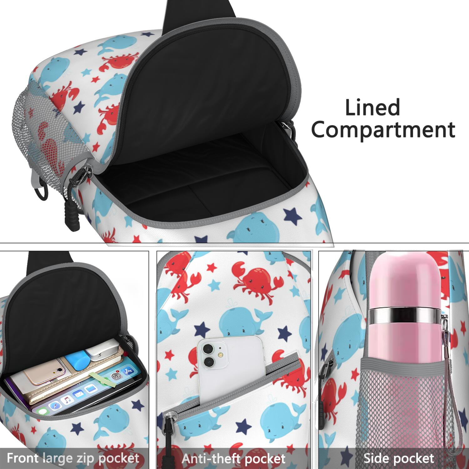 Blue Dolphin Chest Bag - Educational Marine Life Chart for Hiking & Biking - Lightweight & Durable
