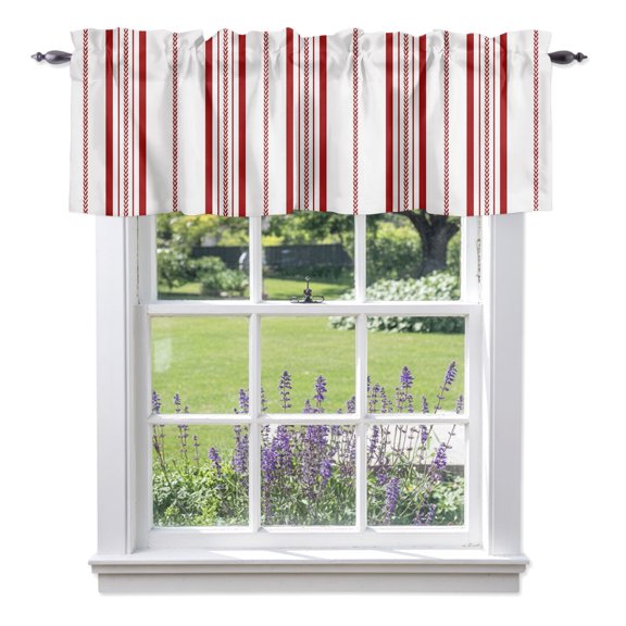 Red Striped Valances for Windows, Farmhouse Minimalist Stripes Modern Geometric Valance Window Treatment Rod Pocket Short Curtains Valances for Kitchen Bathroom 42"W x 18"L