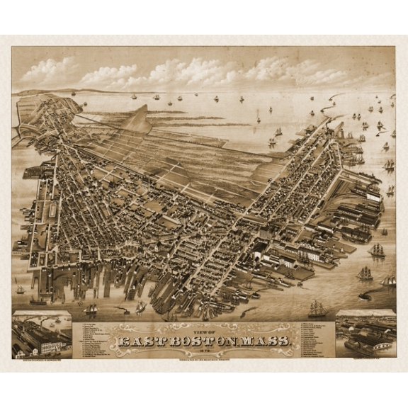 Historic Map of East Boston Massachusetts 1879 Suffolk County Canvas Art - (24 x 36)