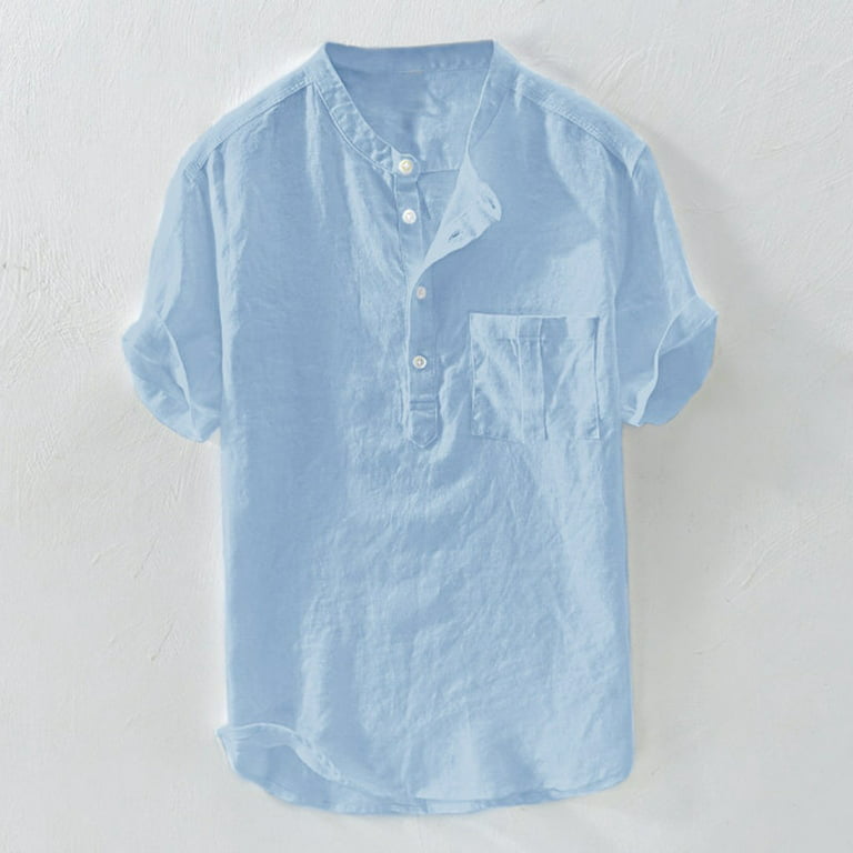 Men's Summer Cotton Button Short Sleeves Fashion Large Blouse Top