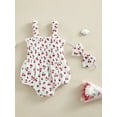 thumbnail image 4 of Wassery Infant  Baby Girls Outfit Sleeveless Sling  Romper Fruit Print Bodysuit  Summer One Piece Clothes with Headband 0-18M, 4 of 9
