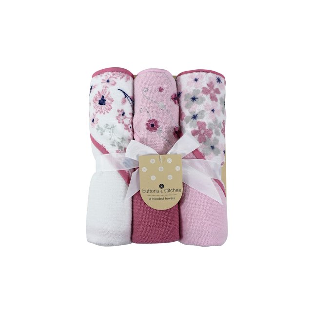 Toallas con capucha, botones y puntadas para bebés y niñas, paquete de 3