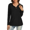 thumbnail image 3 of Hoodies for Women Waffle Knit V Neck Oversized Sweatshirt Button Down Drawstring Hooded Pullover Tops for Fall 2025 Black M, 3 of 6