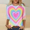 thumbnail image 2 of BLVB Tie Dye Heart Graphic T Shirt Women Valentines Shirt Cute Pattern 3/4 Sleeve Tops Spring Crewneck Tees, 2 of 5