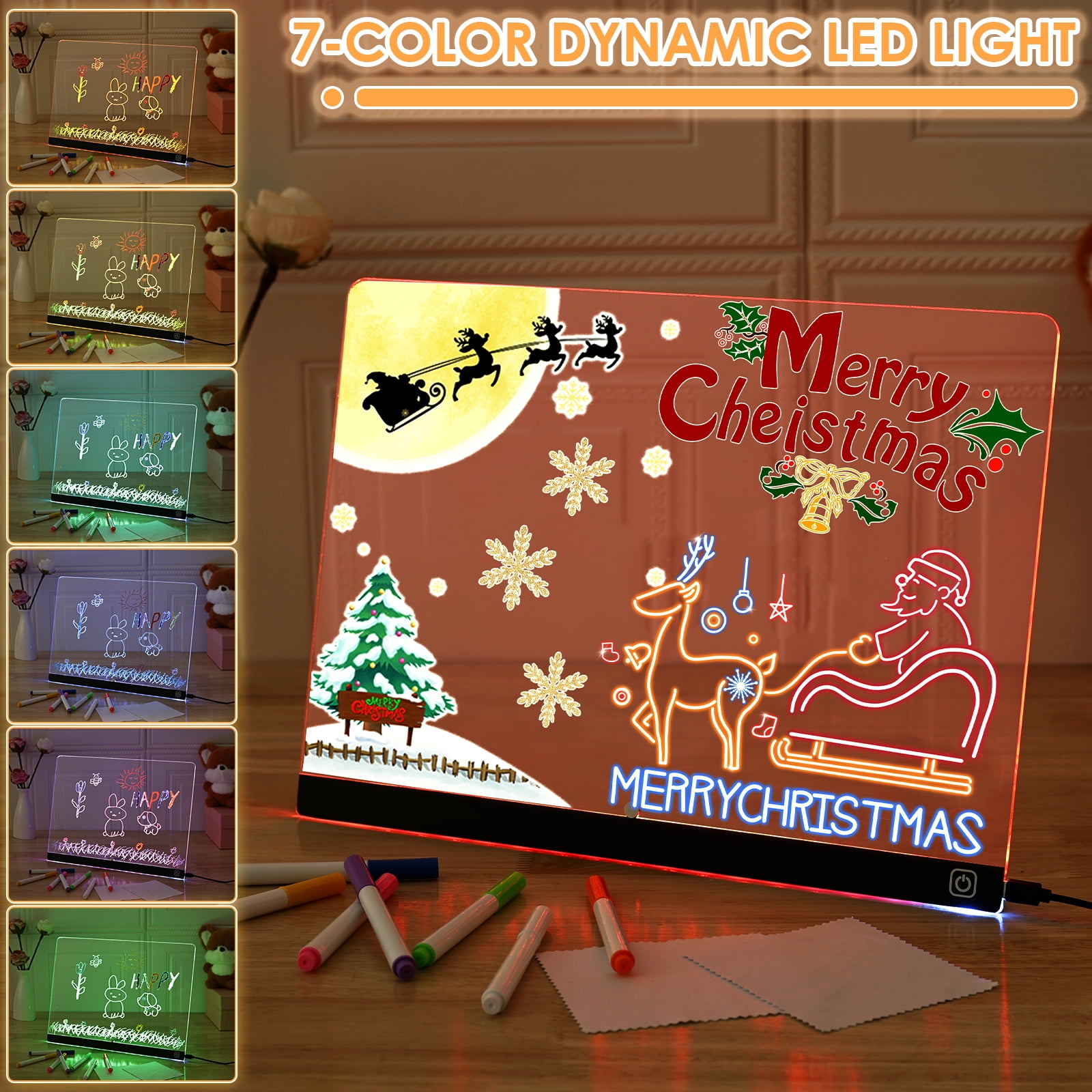 Threns LED Drawing Board Glowing Acrylic LED Message Board with 7 Colors Lights and Stand Illuminated Drawing Pad for Kids Office Home