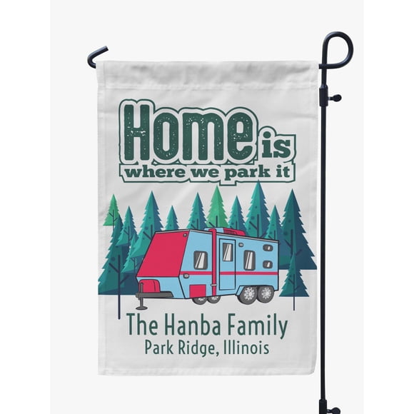 Printtoo White Home Is Where We Park It Big Travel Trailer Camping Flags For Campers Personalized Double SidedFlag Outdoor Decor Sign CampsiteFlag