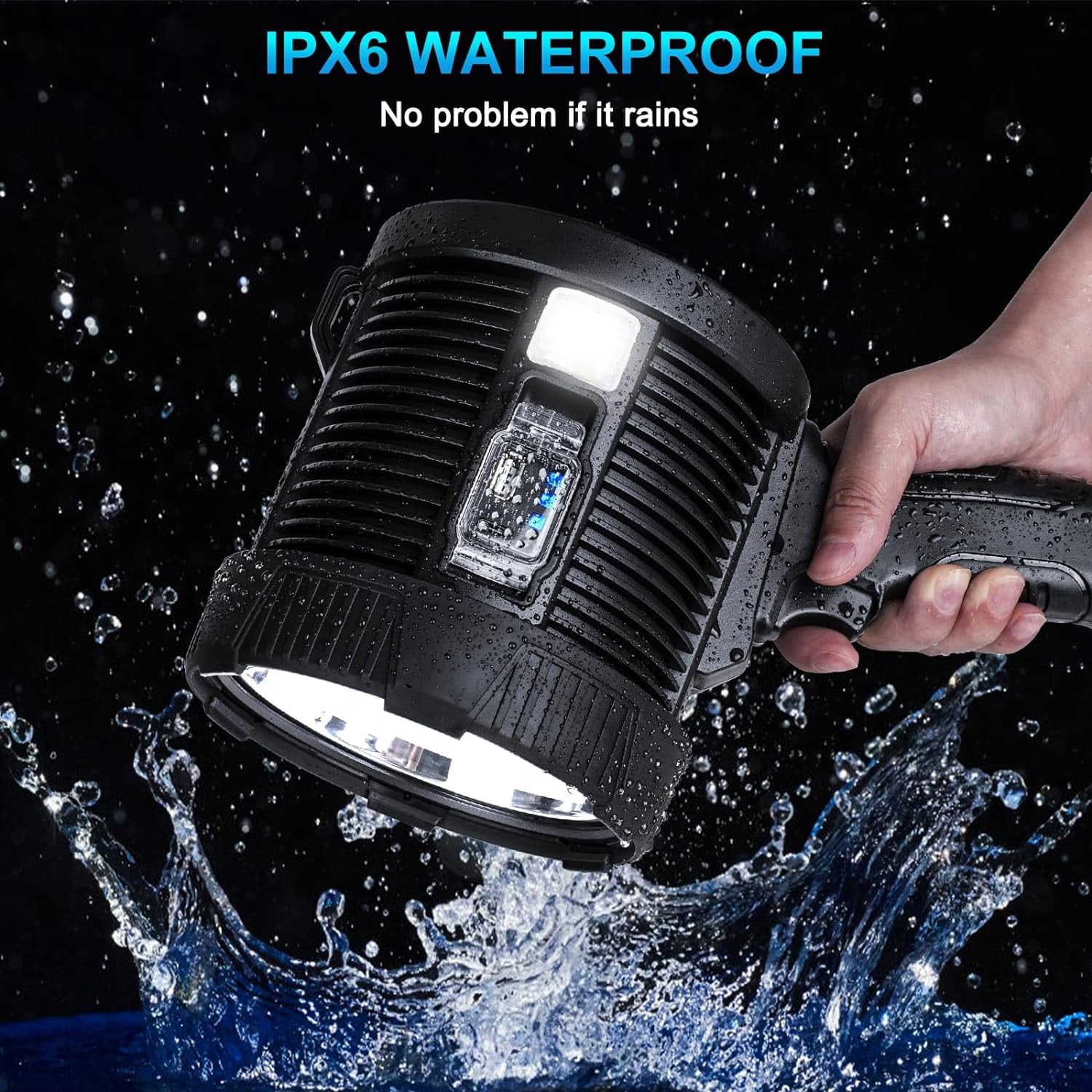 Spotlight Flashlight Outdoor, 900,000 Lumen Brightest Rechargeable Spotlight with Solar Panels &amp; 6 Modes, Powerful LED Spotlights 30H Long Runtime, Large Handheld Spot Light for Boating Hunting