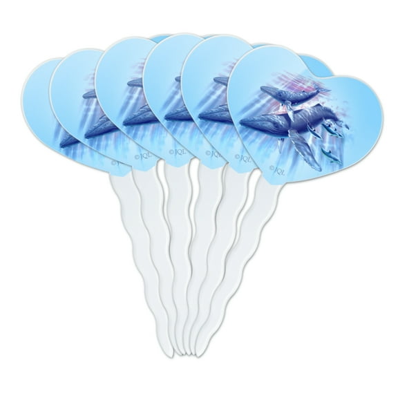 Humpback Whales Ocean Dance Heart Love Cupcake Picks Toppers Decoration Set of 6