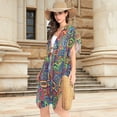 thumbnail image 4 of Abstract Warm Pattern Women's Swimwear Cover Up Summer Cardigan Beach Pool Cover Up Loose for Swimsuits Casual Wear, 4 of 7