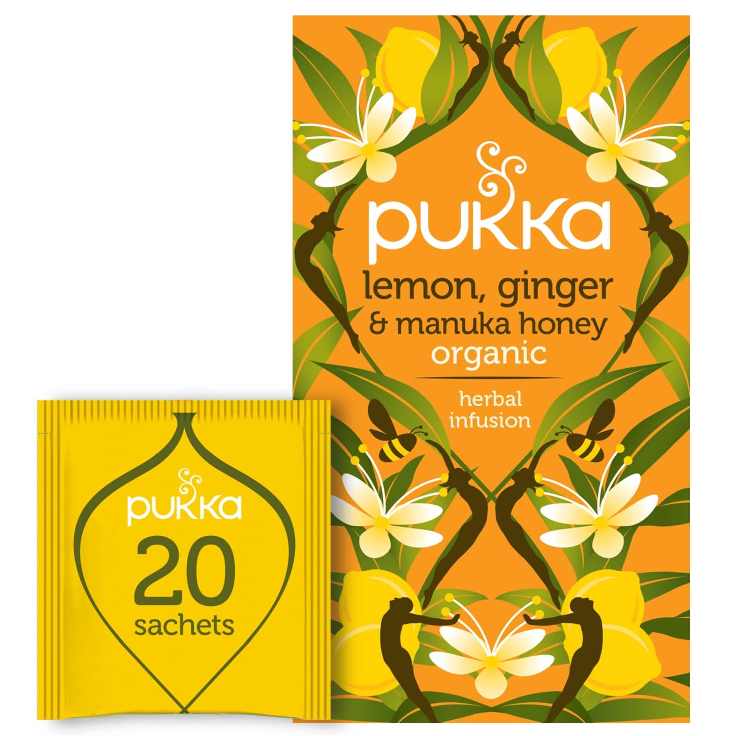 Pukka Organic Lemon, Ginger & Manuka Honey Tea Compostable Herbal Tea Bags 20 tea bag each (Pack of 2)