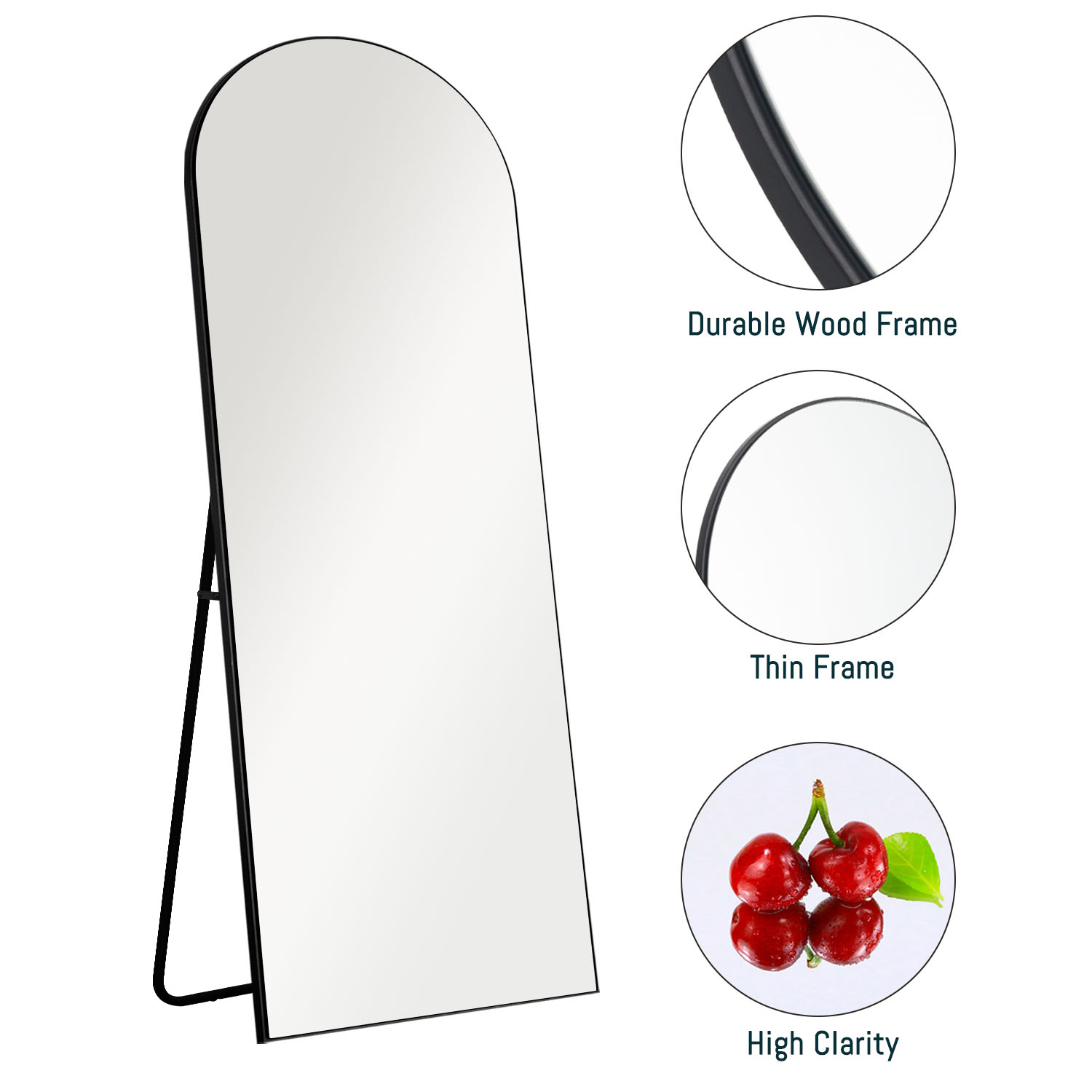 Arch Floor Mirror PS Full Body Mirror for Living Room Bedroom 65"x22",Black