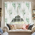 thumbnail image 2 of Swag Curtains Valances for Windows, Green Watercolor Eucalyptus Leaf Short Kitchen Window Curtains Over Sink, Golden White Cafe Curtains Panel Set Of 2,Rod Pocket, 36 Inches Length, 2 of 8