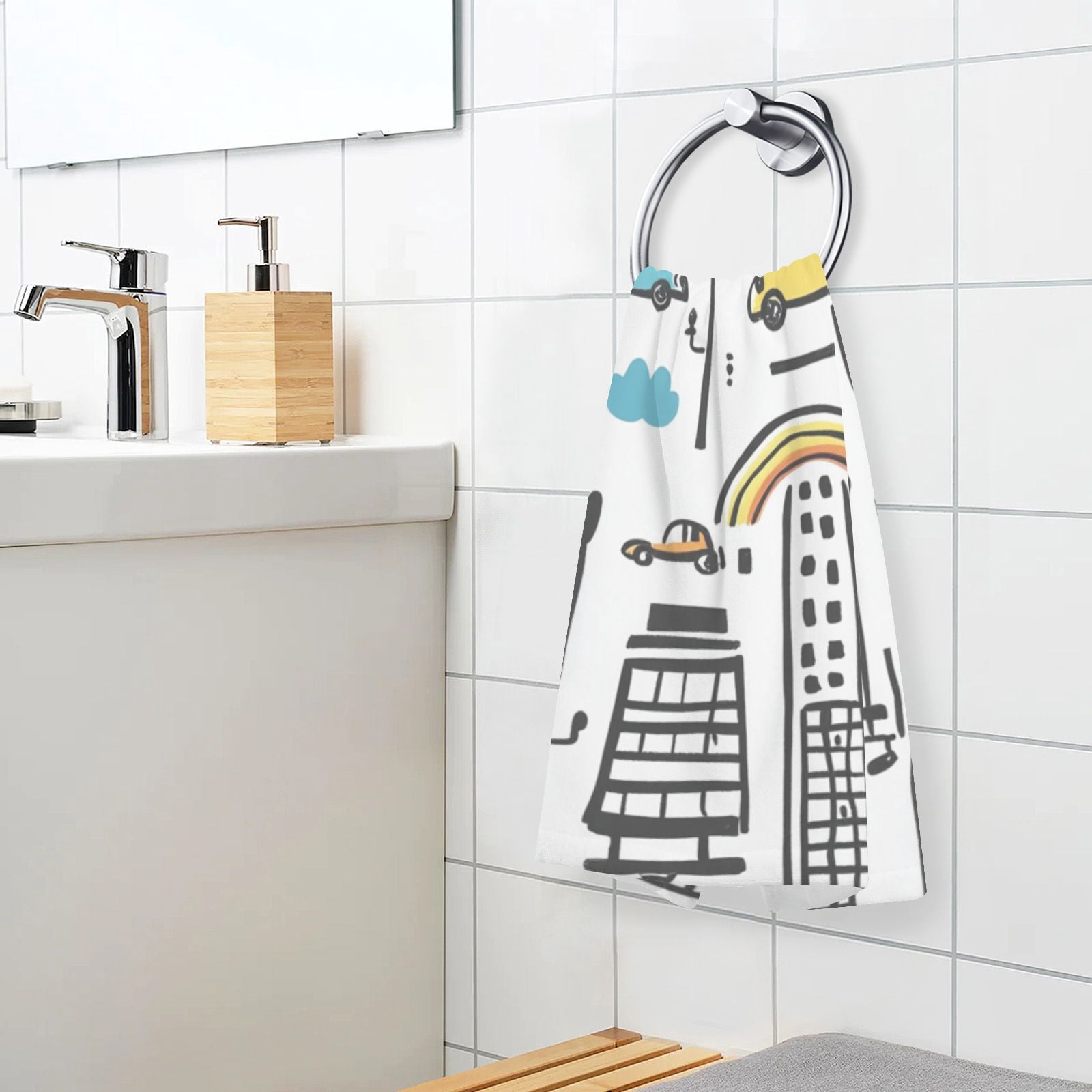 Cars and Rainbows Doodle Hand Towels Cotton Bath Towels Large Face Towels Absorbent for Bathroom 2 Packs