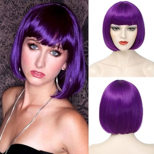Bob Wig With Bangs Short Dark  Bob Wigs For Women Straight Bob Bangs Wig 10 Inch Heat Resistant Synthetic Hair  Looking For Daily