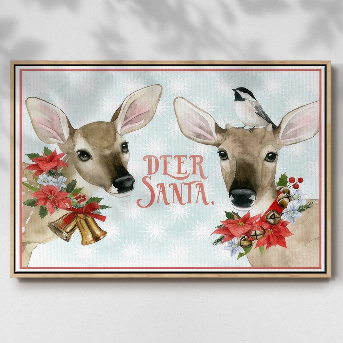 Deer Christmas Collection A - Framed Gallery Wrapped Holiday Canvas - 17 x 25 - Natural Wood Frame
