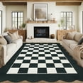 thumbnail image 2 of Hasoo Washable Living Room Area Rug 9x12 Large Modern Scalloped Checkered Non-Slip Soft Foldable Indoor Black/White Carpet, 2 of 5