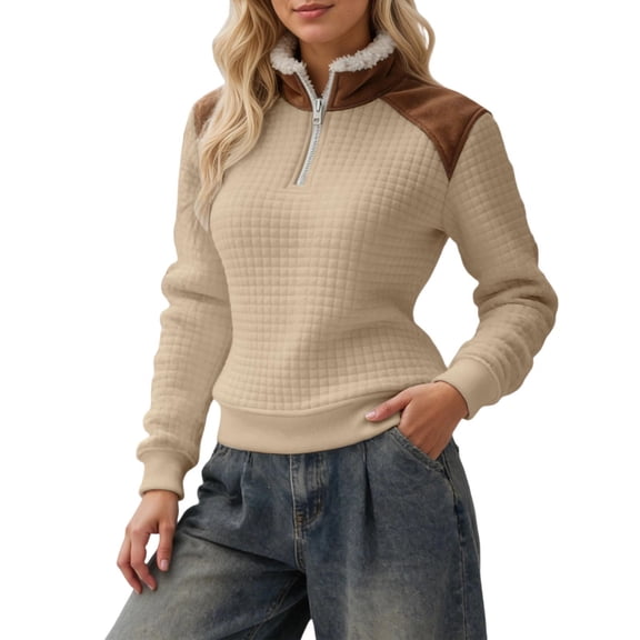 Tanghaowl Women's Sweatshirt Printed Pullover Sweatshirt Long Sleeve Crewneck Casual Comfortable Blouse for Daily Wear and Outfits Khaki XXXL