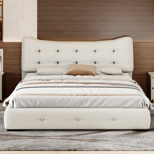 SWQQWEI Queen Bed Frames,Modern PU Upholstered Queen Bed with Ergonomic Wingback Headboard, No Box Spring Needed