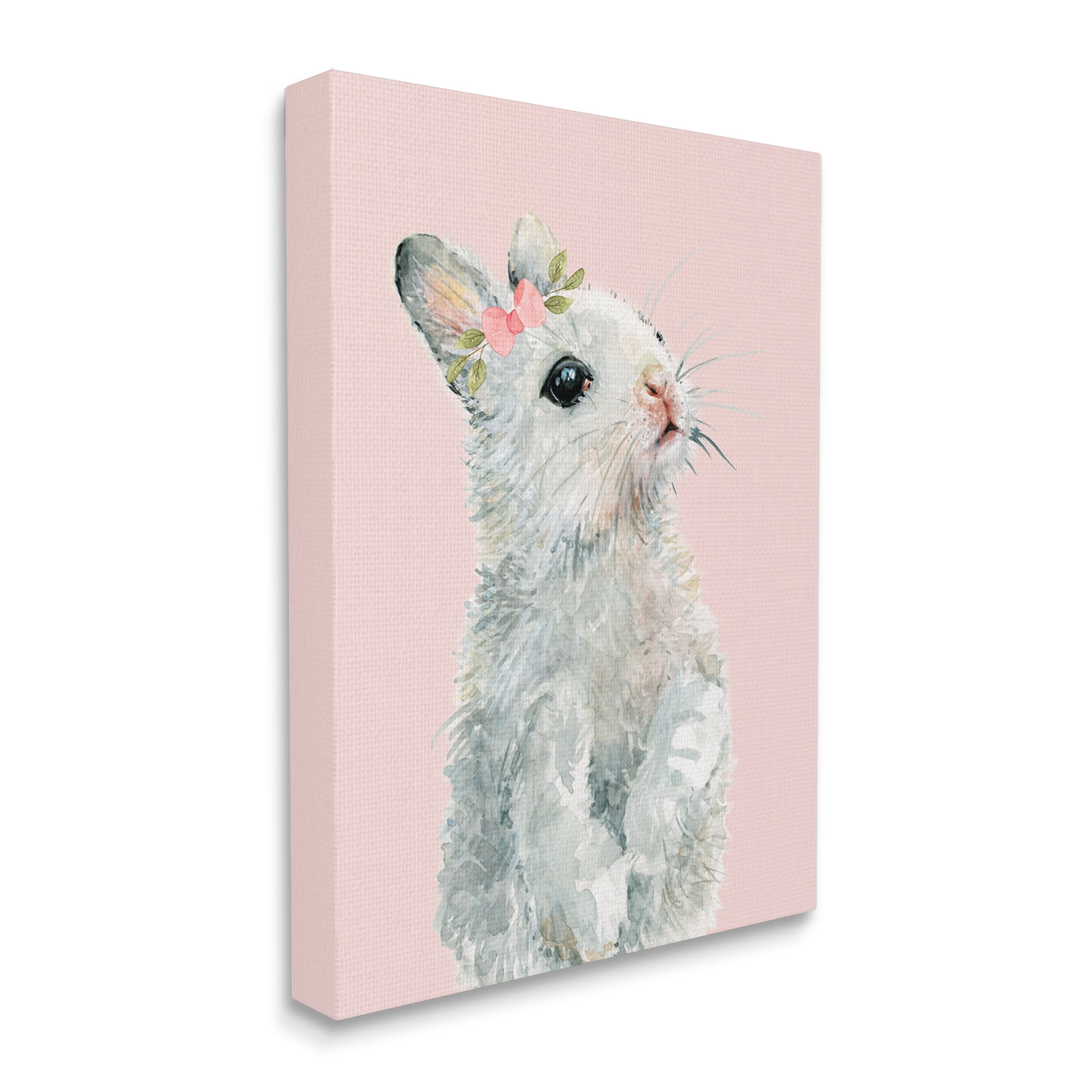 Stupell Industries Fuzzy Bunny on Pink Animals & Insects Painting Gallery Wrapped Canvas Art Print Wall Art, 16 x 20