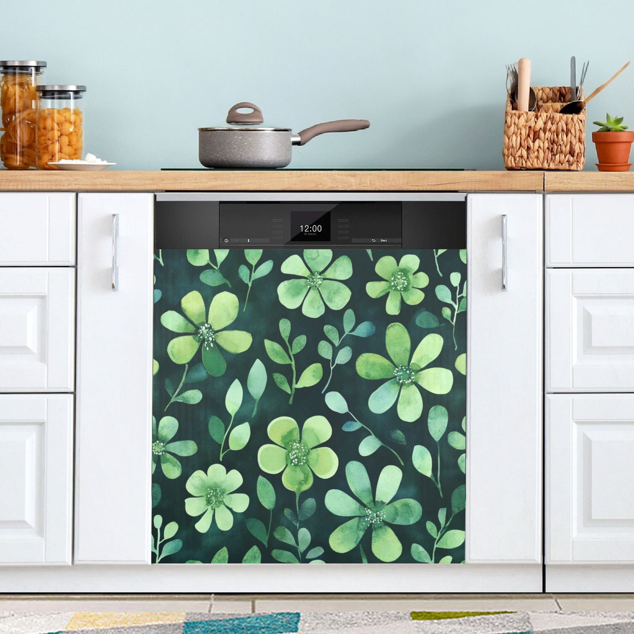 Dishwasher Magnetic Sticker 23x26 Inch Refrigerator Magnetic Sticker Washing Machine Magnetic Sticker Kitchen Panel Magnetic Sticker Home Decor Cartoon Green Flowers