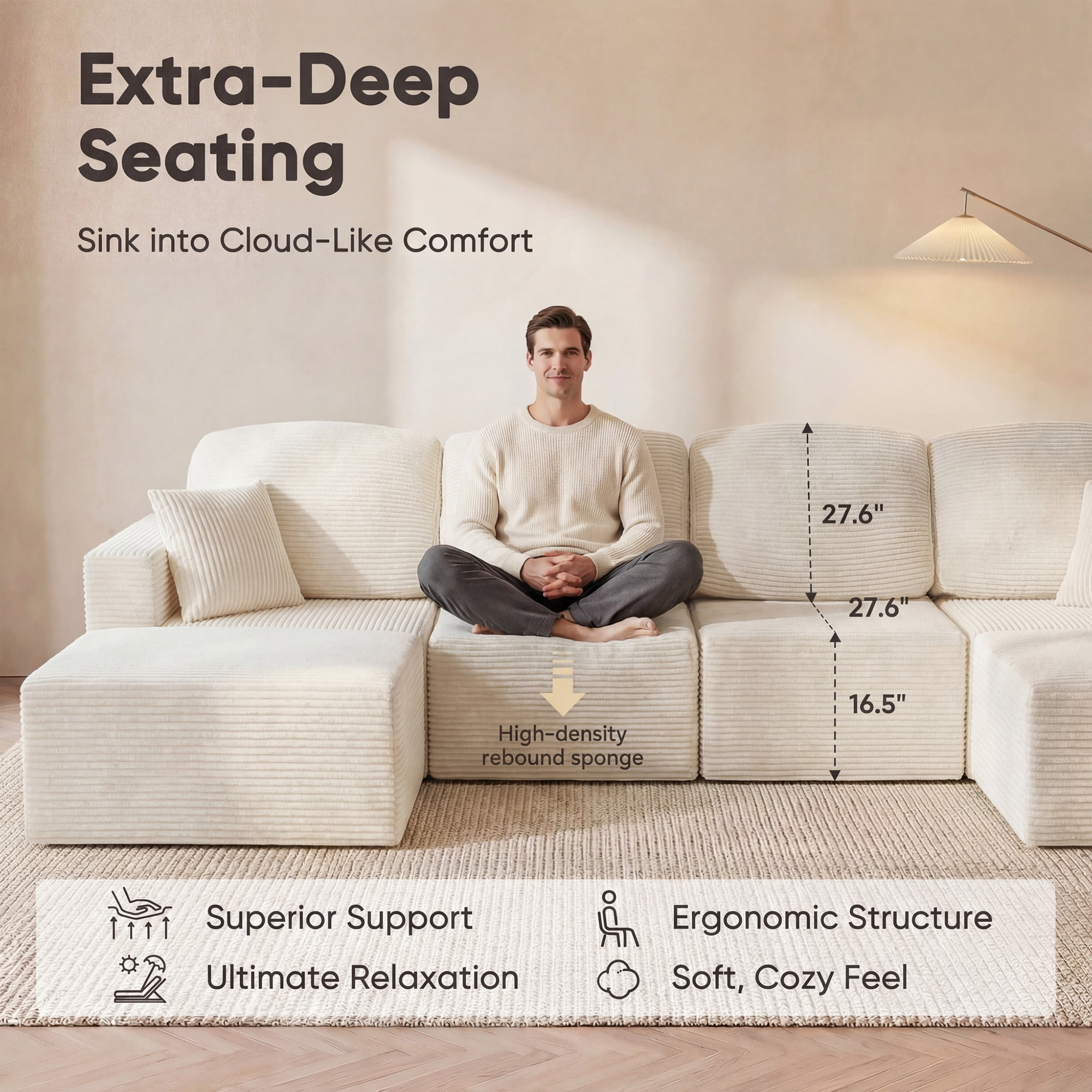 Furmax Modular U-Shaped Sectional Sofa – Tool-Free Assembly Multi-Seat Sofa Set for Living Room, Boneless Design Furniture