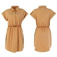 thumbnail image 2 of Women Ladies Chiffon Casual Loose Dress with Belt, Short Sleeve Chiffon Blouse Shirt Dress, 2 of 7