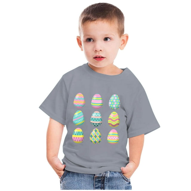 Qiopertar Haut à Manches Courtes Imprimé Ufs de Pâques Mignons pour Enfants Garçons Filles Mode Col Rond en Solde à Moins de 5$ en Solde