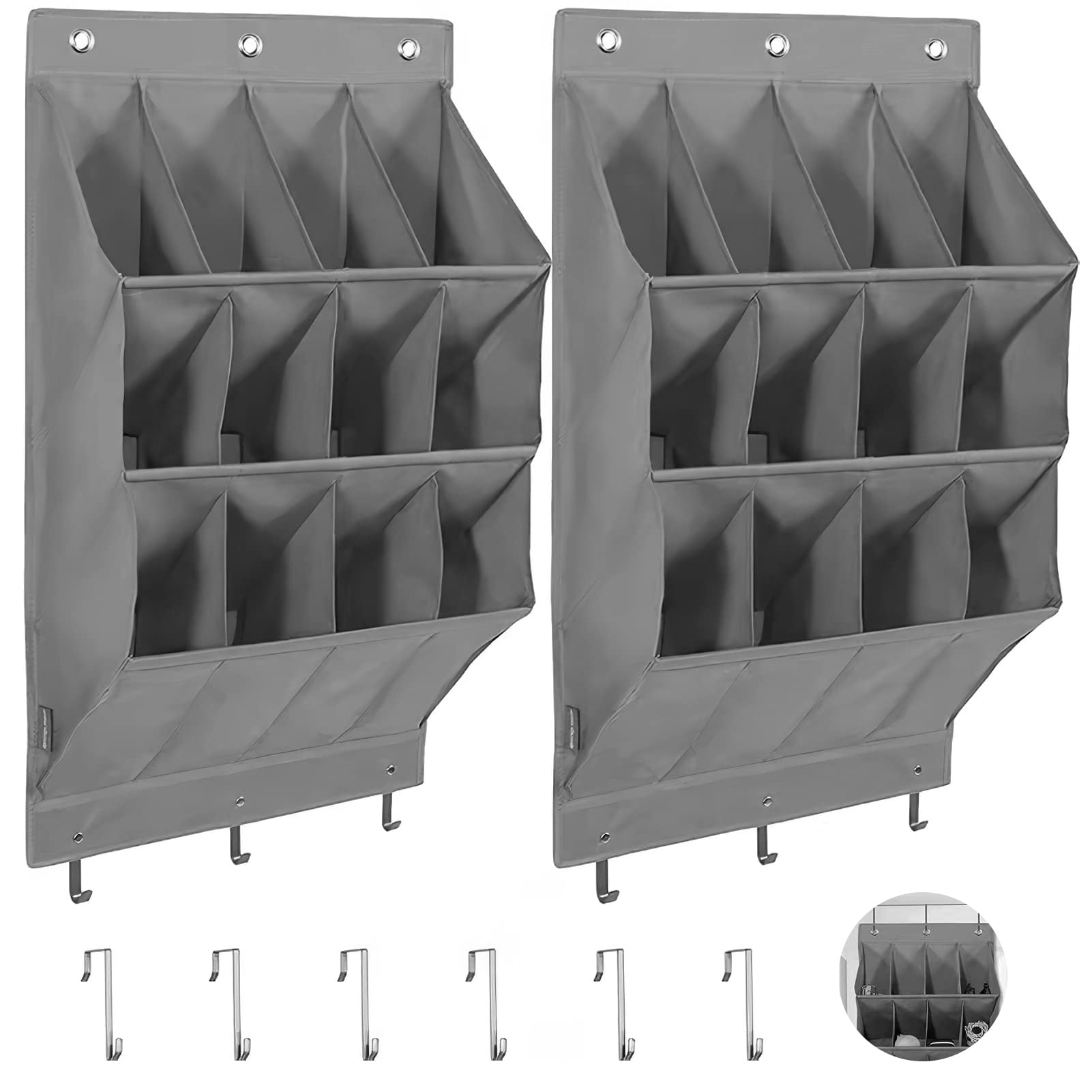 Over The Door Shoe Organizers 24 Pockets,Oxford Cloth,Grey, 2 Pack
