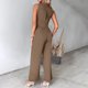 thumbnail image 4 of Trajes de Pantalones Sexy para Mujeres Chaleco de Cuello en V Y Pantalones de Piernas Anchas, Traje de Verano Casual de Color Sólido para el Trabajo Y la Fiesta, 4 of 7