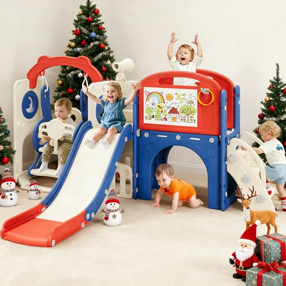 Bobiber XL 9 in 1  Toddler Slide PlaySet for kids indoor/outdoor for Toddlers Ages 1-4 (Blue/Red)