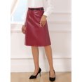 thumbnail image 4 of DARING DIVA Women A-Line High Waist PU Faux Leather Belted Midi Skirt S Wine Red, 4 of 6