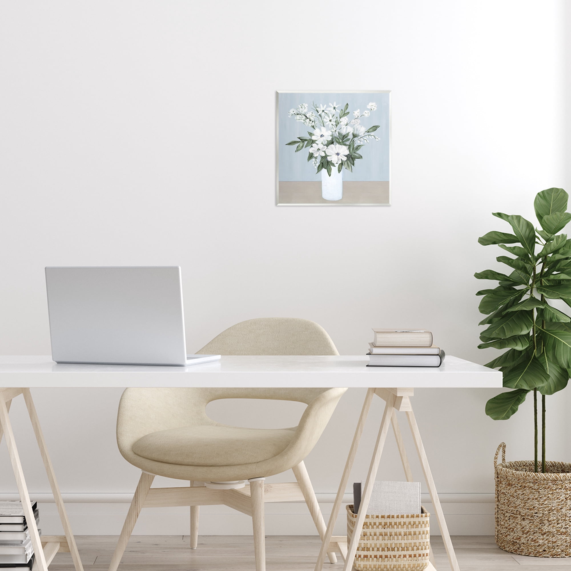 Stupell Industries Mixed White Blooms on Blue Wall Plaque Art, design by Marilyn Dunlap