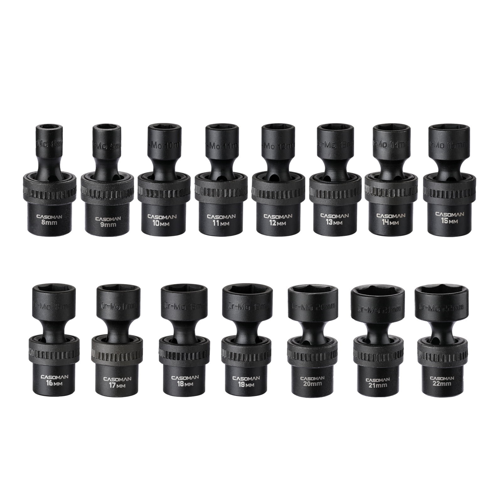 CASOMAN PRO 15 PCS 3/8" Drive Standard Universal Impact Socket Set, 6-Point, Metric, 8mm - 22mm