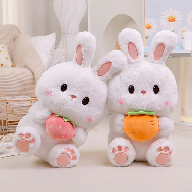Almohada de peluche de conejo de dibujos animados, cojín suave de animales, zanahoria, fresa, regalo de cumpleaños y Navidad
