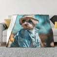 thumbnail image 1 of Fotbe Stylish Dog in Denim Outfit Manta de Franela con Estampado, Manta Ultrasuave para Cama, Sofá, Auto, Hipoalergénica y Antibolitas-50"x40", 1 of 6